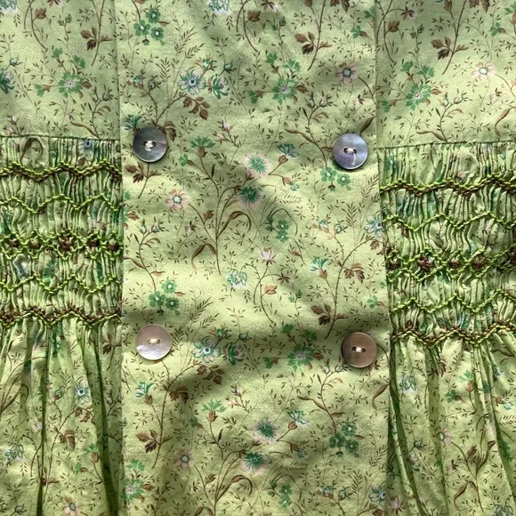 F487 La Coqueta Green Floral Carla Dress Hand Smocked Girls 6 6Y - Picture 6 of 13